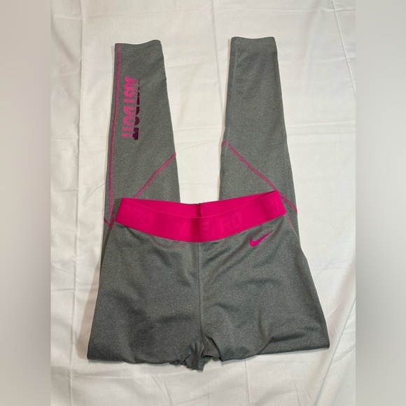 Nike Pro Gray and Pink Dri-Fit Leggings - Picture 3 of 9